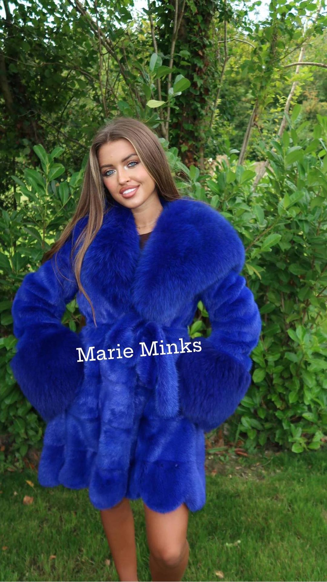 THE NAOMI MINK FUR COAT WITH FOX HOOD ELECTRIC BLUE