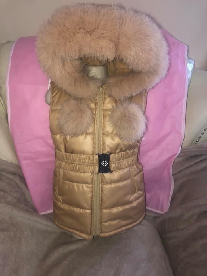 Gilets With Fox Fur Trim and PomPoms