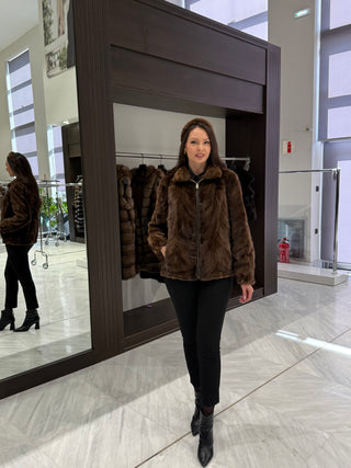 Hooded Bomber Mink Fur Jacket - Brown