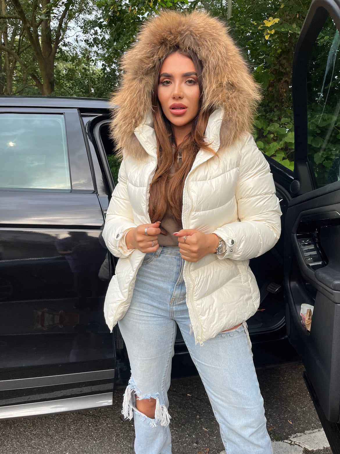 Down coat with fur hood clearance uk