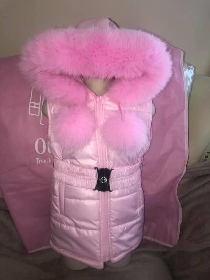 Gilets With Fox Fur Trim and PomPoms