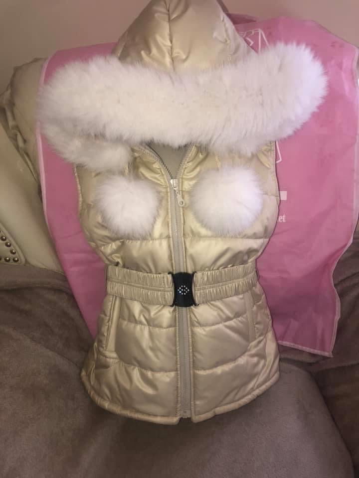 Gilets With Fox Fur Trim and PomPoms