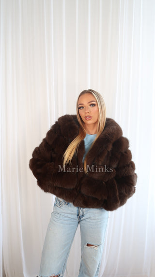 New Style 2 in 1 Fox Fur Crop Coat - Brown