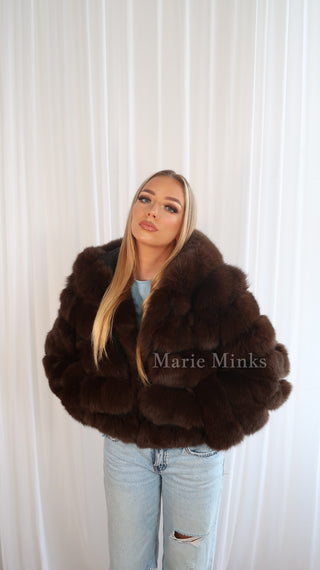 New Style 2 in 1 Fox Fur Crop Coat - Brown
