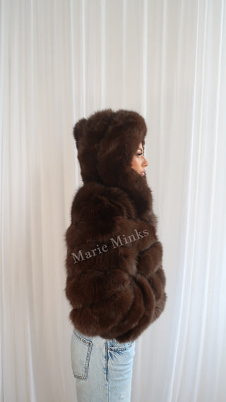 New Style 2 in 1 Fox Fur Crop Coat - Brown