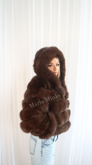 New Style 2 in 1 Fox Fur Crop Coat - Brown