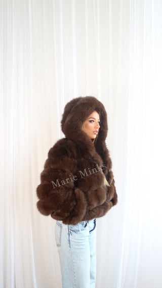 New Style 2 in 1 Fox Fur Crop Coat - Brown