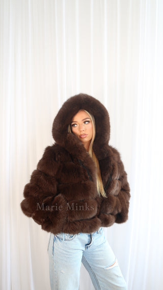 New Style 2 in 1 Fox Fur Crop Coat - Brown