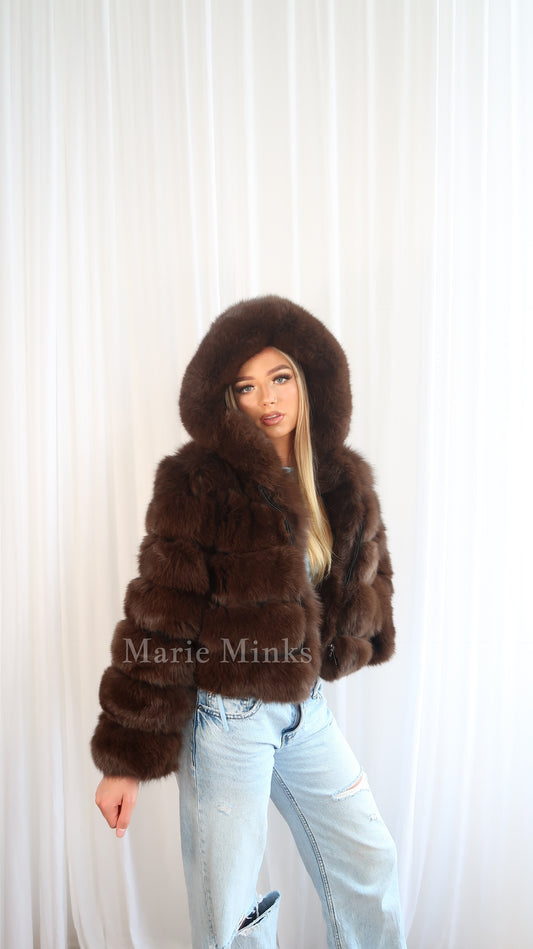 New Style 2 in 1 Fox Fur Crop Coat - Brown