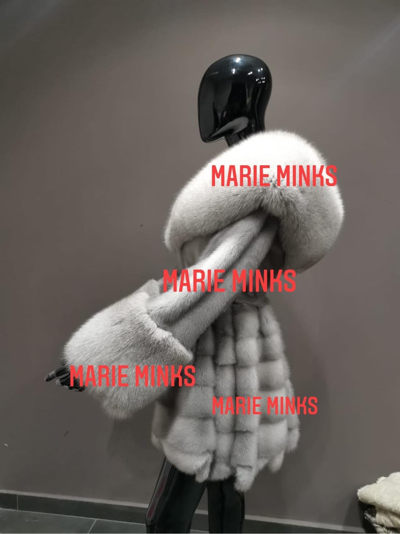 THE NAOMI MINK FUR COAT WITH FOX HOOD ELECTRIC BLUE – Marie Minks