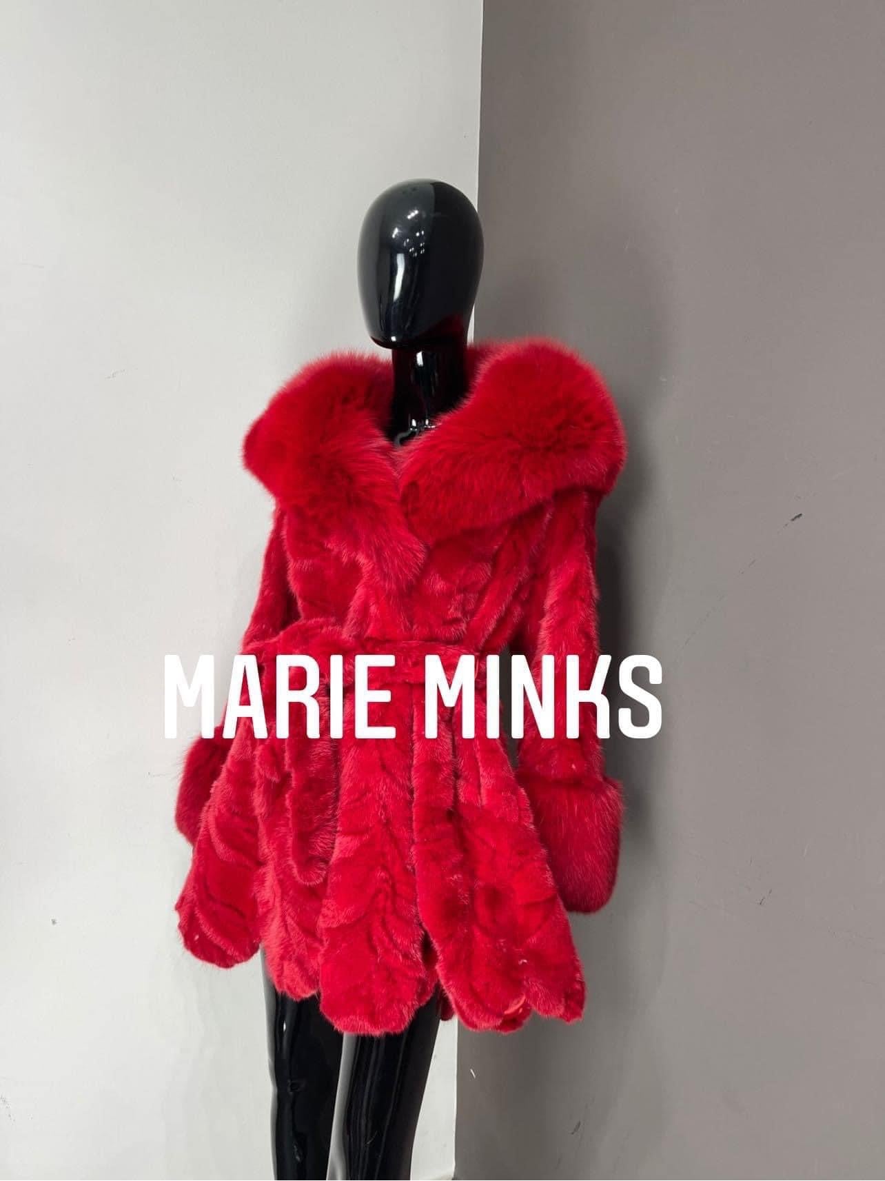 Short red fur on sale coat